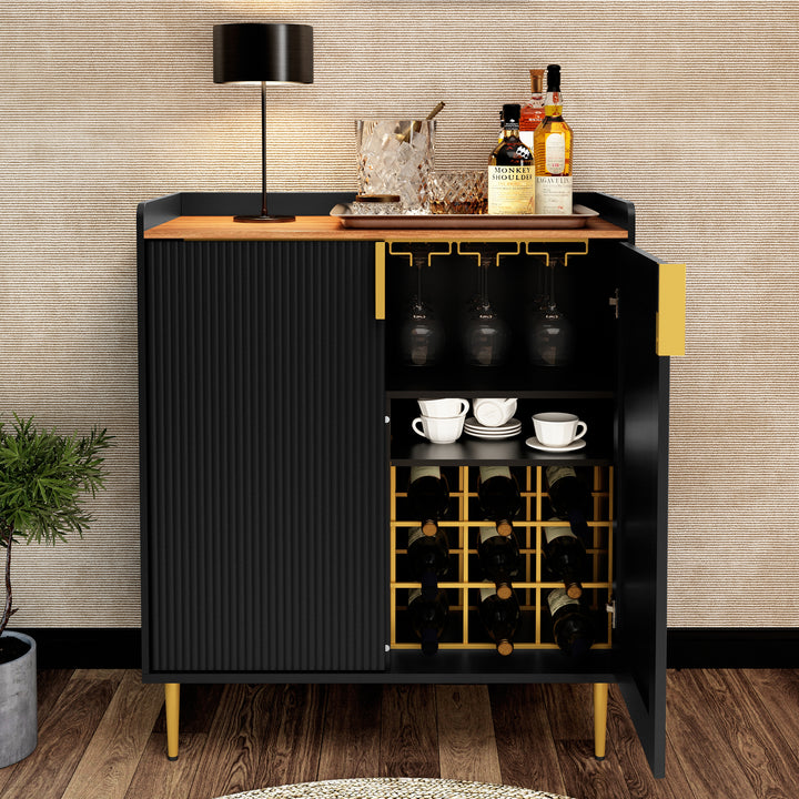 HLR® Coffee Bar Cabinet with Wine Racks – Fluted Texture Liquor Cabinet Modern Sideboard Buffet for Kitchen, Dining & Living Room