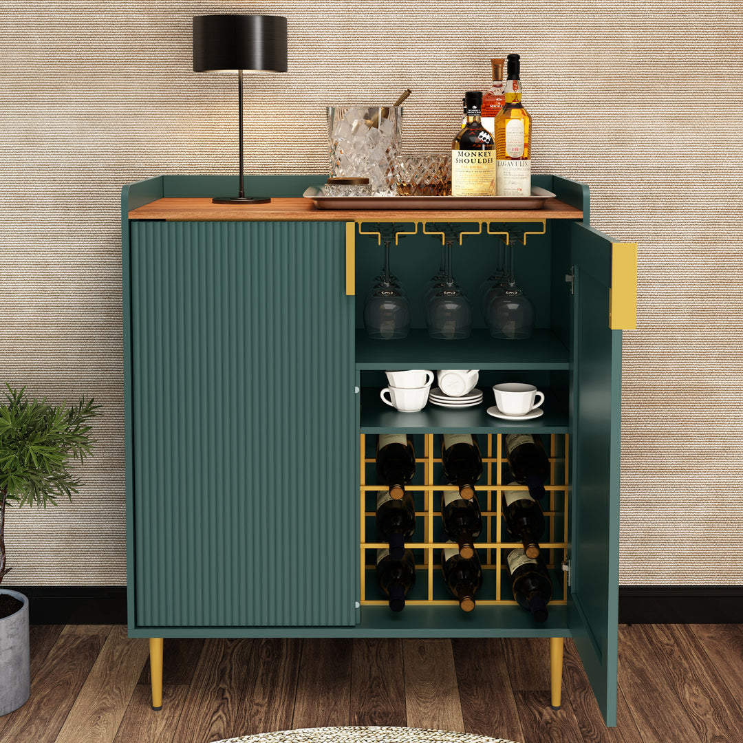 HLR® Coffee Bar Cabinet with Wine Racks – Fluted Texture Liquor Cabinet Modern Sideboard Buffet for Kitchen, Dining & Living Room