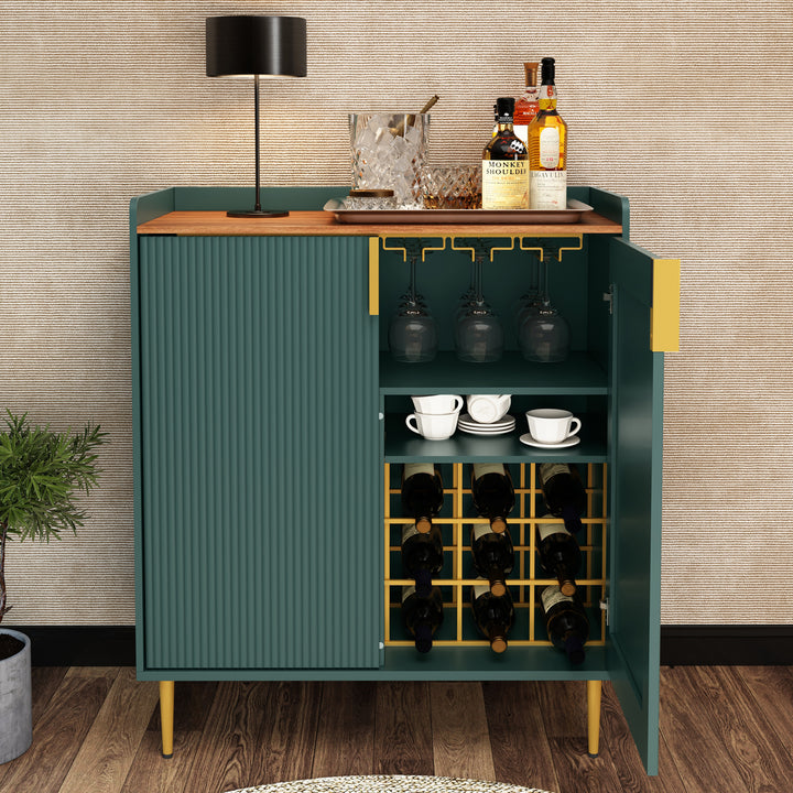 HLR® Coffee Bar Cabinet with Wine Racks – Fluted Texture Liquor Cabinet Modern Sideboard Buffet for Kitchen, Dining & Living Room