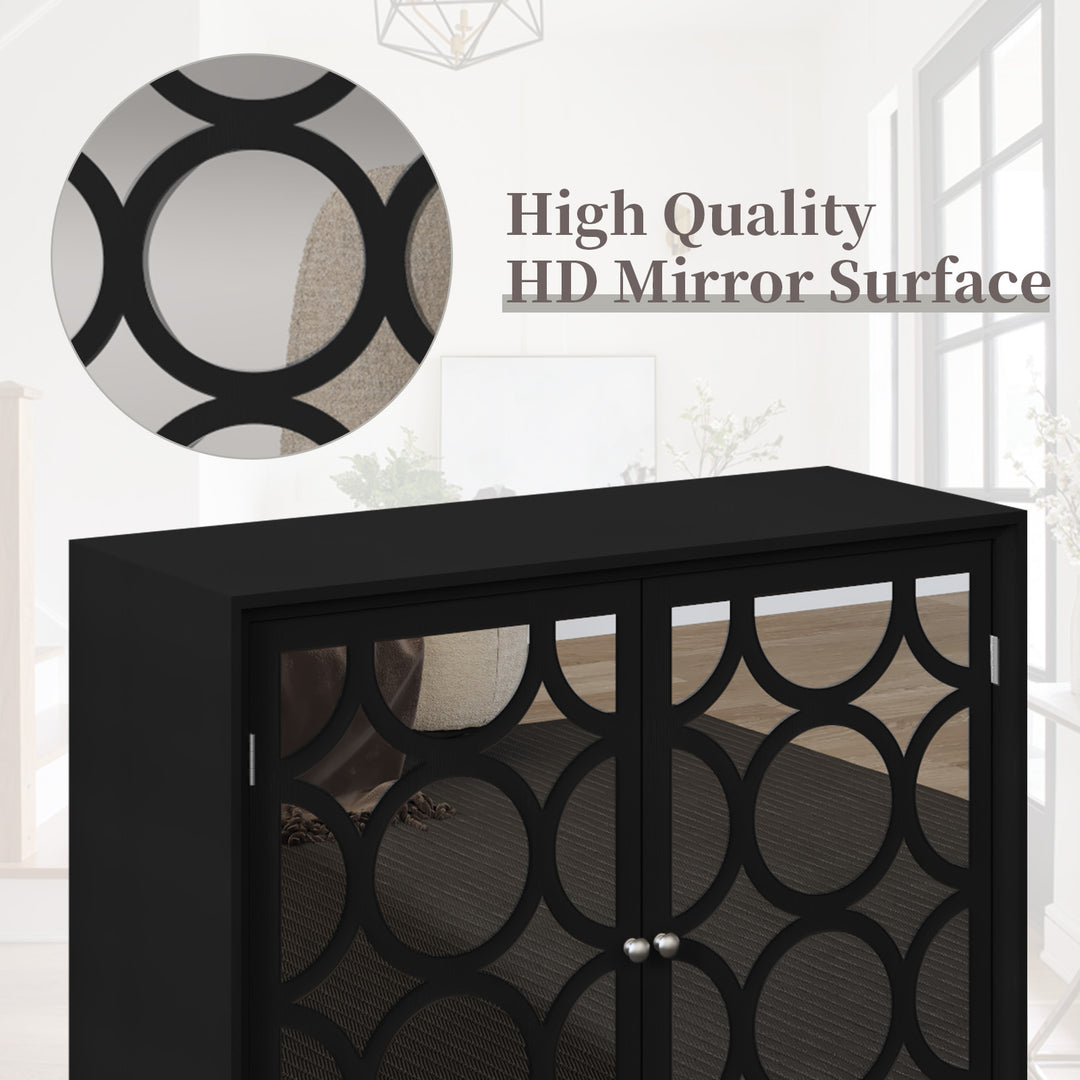 HLR® Modern Sideboard Buffet with 2 Mirror Doors – Glam Accent Storage Cabinet for Living, Dining & Entryway