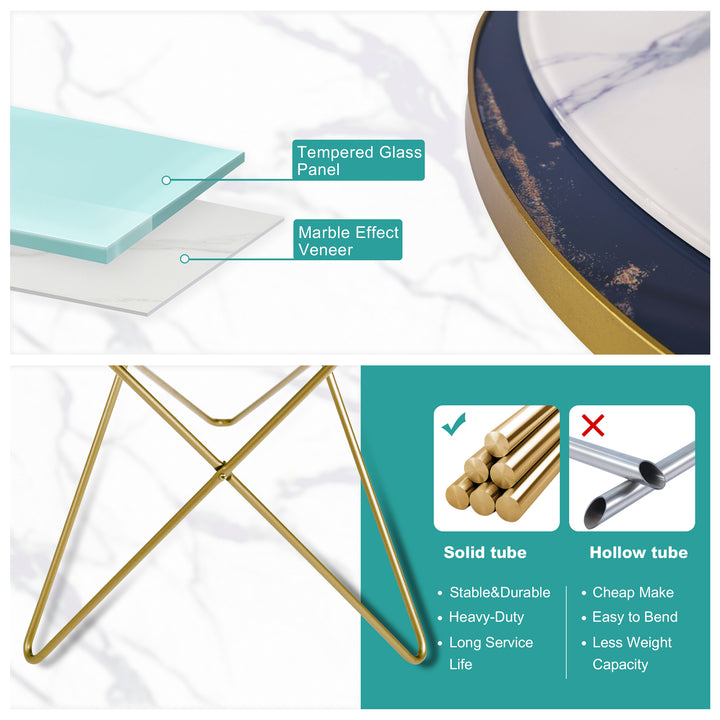 HLR® Modern Round Side End Table – Green Marble Top & Gold Metal Frame – Sleek Luxury Accent for Living Room & Bedroom