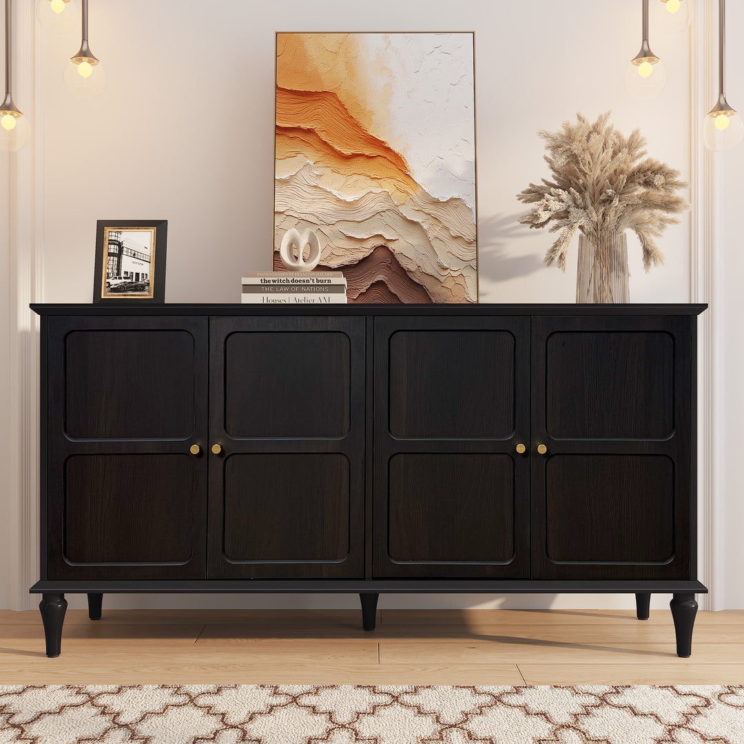 HLR® Mid Century 58'' Wooden Sideboard Buffet Cabinet – 4-Door Storage for Living, Dining & Bedroom