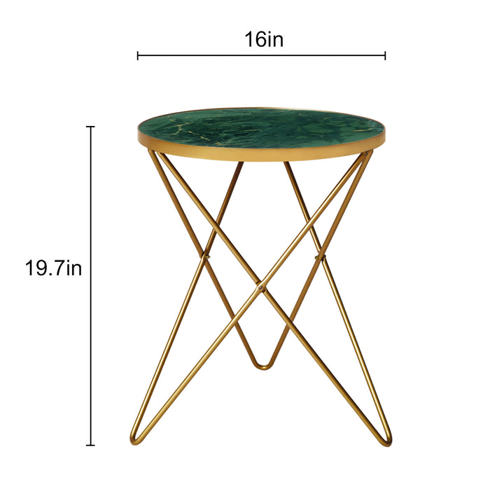 HLR® Modern Round Side End Table – Green Marble Top & Gold Metal Frame – Sleek Luxury Accent for Living Room & Bedroom
