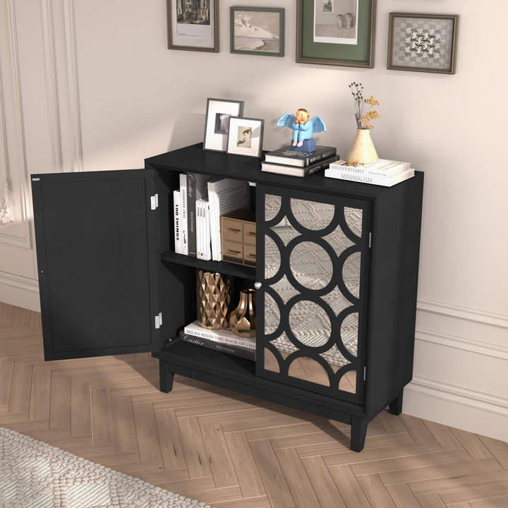 HLR® Modern Sideboard Buffet with 2 Mirror Doors – Glam Accent Storage Cabinet for Living, Dining & Entryway