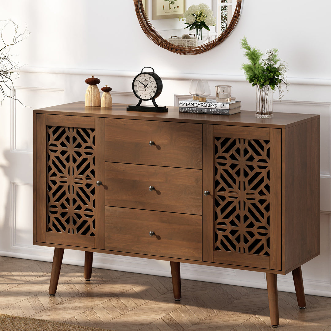 HLR® 48" Wooden Credenza Sideboard with 2 Doors & 3 Drawers Storage TV Stand for Living Room to Organize Clutter and Fits Most TVs