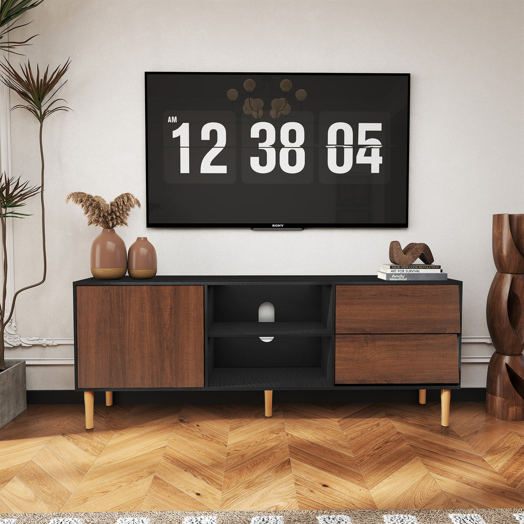 HLR® 75" Mid Century Modern TV Stand – Storage Console with Drawers – Entertainment Center for Living Room