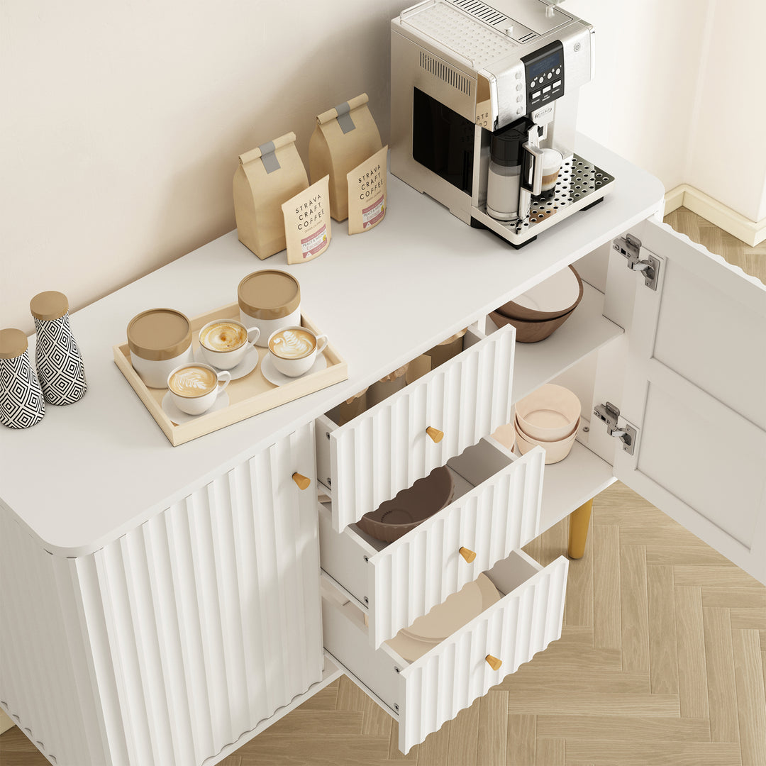 HLR® Modern Fluted Accent Sideboard Buffet with Drawers & Storage Cabinet – Stylish Organizer for Entryway, Kitchen & Living Room