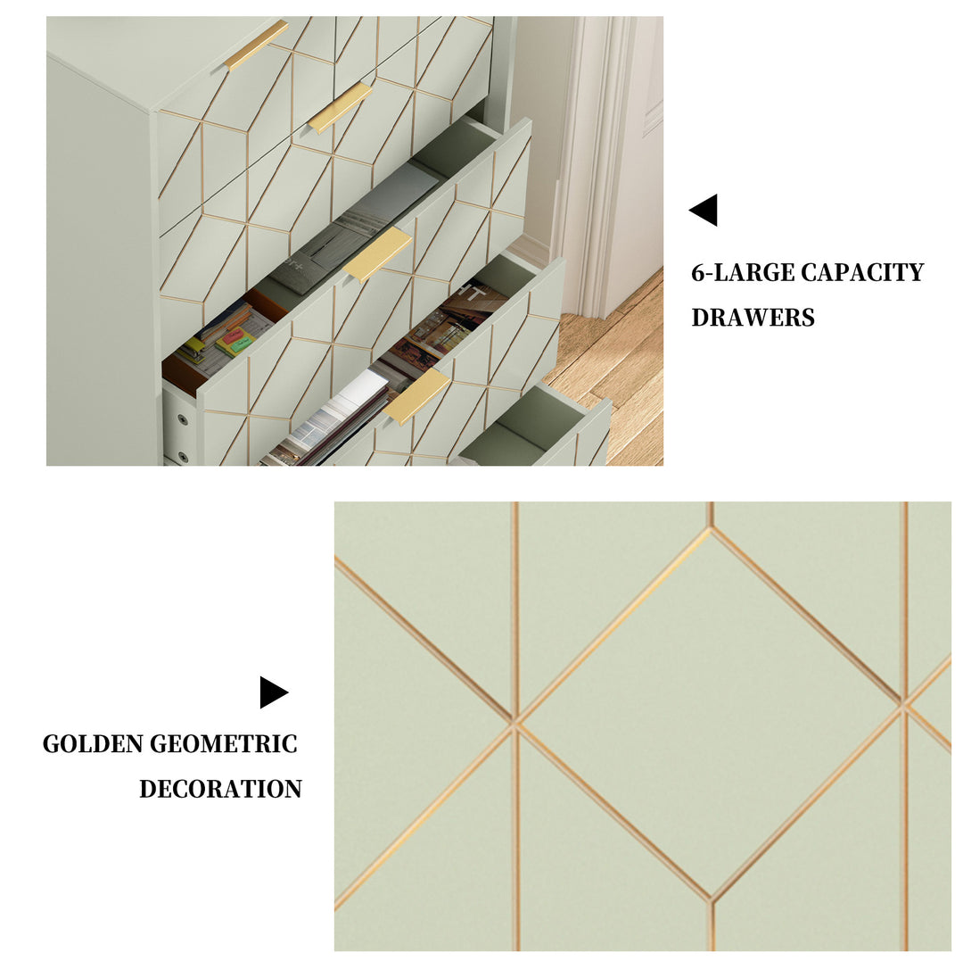 HLR® Green Modern Wood 6-Drawer Dresser – Large Capacity Storage Tower – Cabinet for Closet, Living Room & Entryway