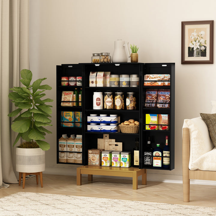 HLR® 45" Kitchen Pantry Cabinet with Gold Trim – Storage Cabinet for Kitchen & Dining Room