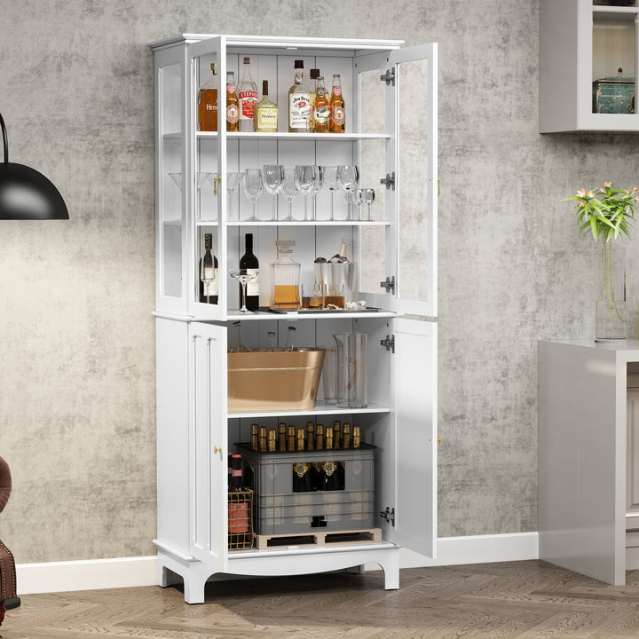 HLR® 72" Classical Freestanding Pantry Sideboard with Glass Doors – Adjustable Shelves Tall Storage Cabinet for Kitchen, Dining & Living Room
