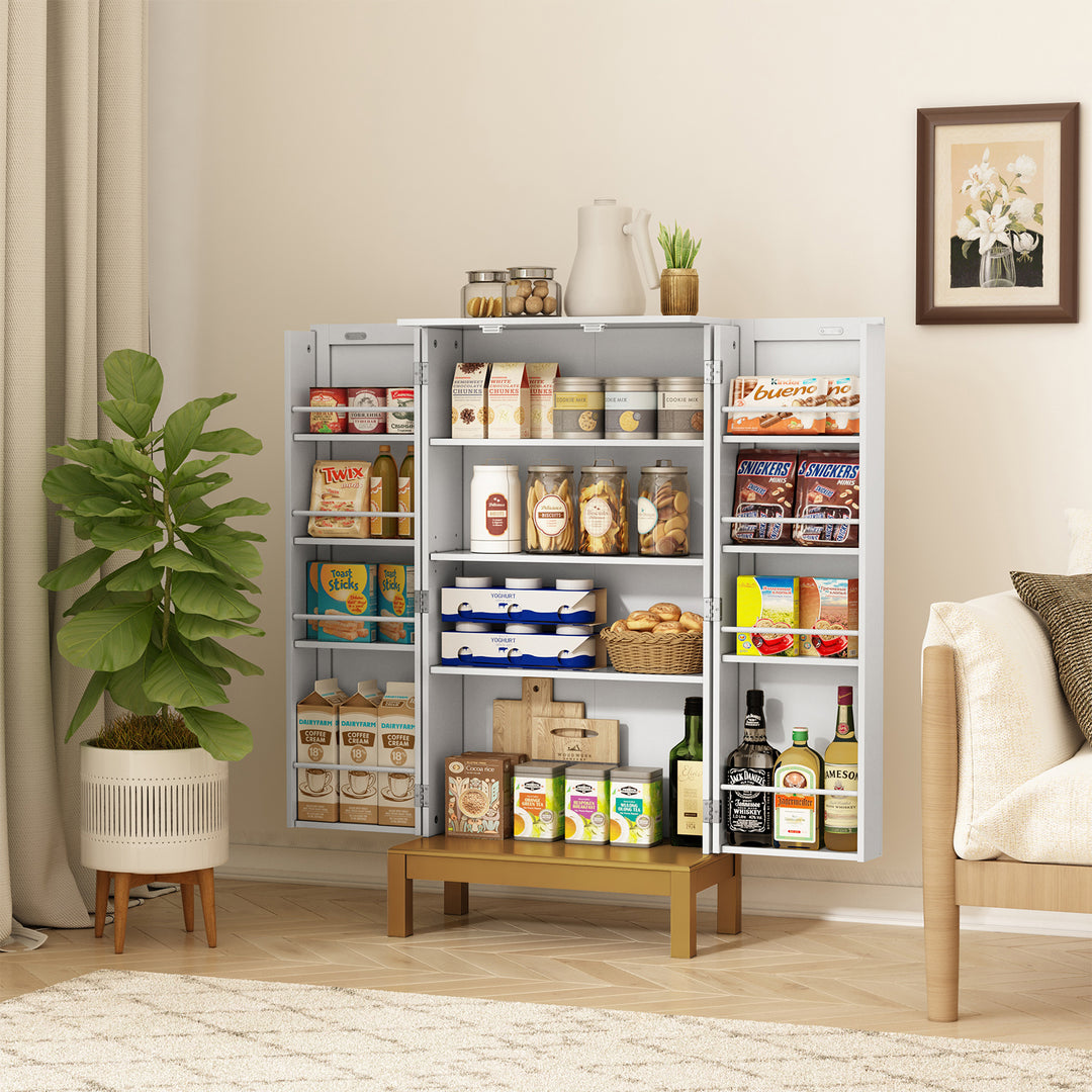 HLR® 45" Kitchen Pantry Cabinet with Gold Trim – Storage Cabinet for Kitchen & Dining Room