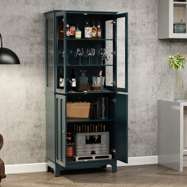 HLR® 72" Classical Freestanding Pantry Sideboard with Glass Doors – Adjustable Shelves Tall Storage Cabinet for Kitchen, Dining & Living Room