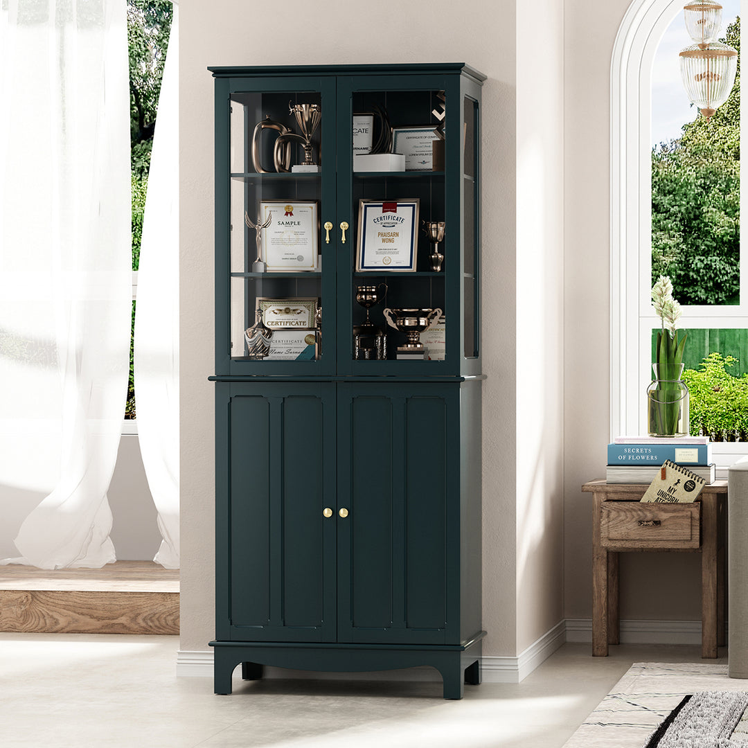 HLR® 72" Classical Freestanding Pantry Sideboard with Glass Doors – Adjustable Shelves Tall Storage Cabinet for Kitchen, Dining & Living Room