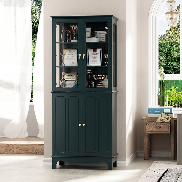 HLR® 72" Classical Freestanding Pantry Sideboard with Glass Doors – Adjustable Shelves Tall Storage Cabinet for Kitchen, Dining & Living Room