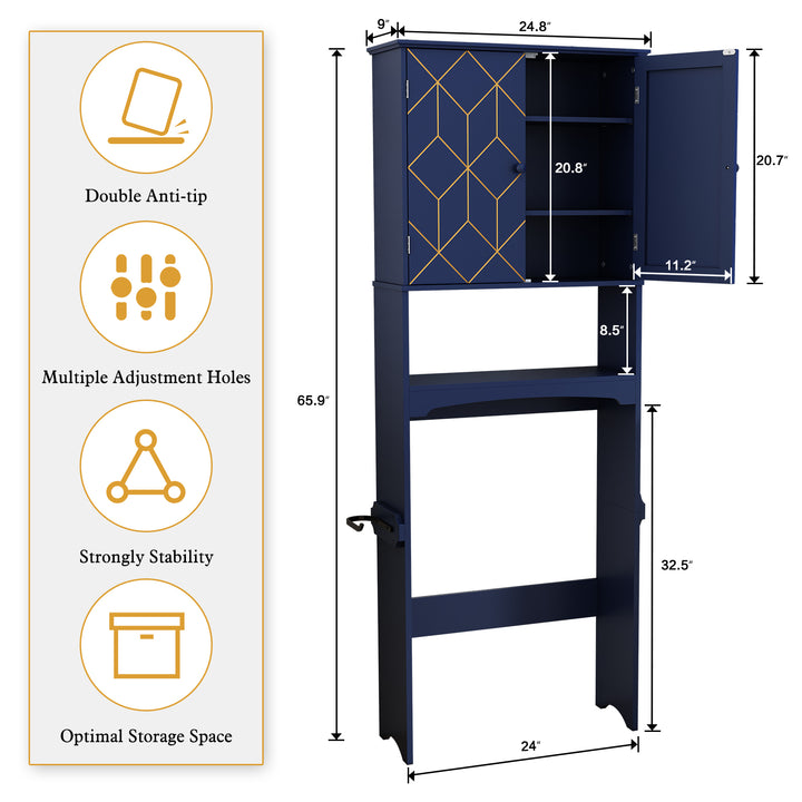 HLR® Space-Saving Over-The-Toilet Storage Cabinet with Doors & Adjustable Shelves – Fits Most Standard Toilets for Bathroom Organization