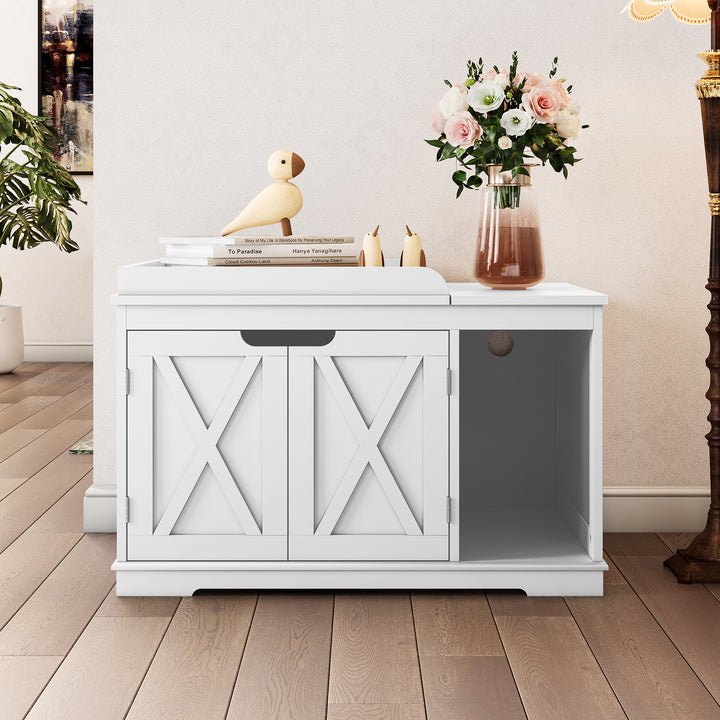 HLR® Hidden Flip-Top Cat Litter Box Furniture Wooden Enclosure Spacious for Medium & Large Cats
