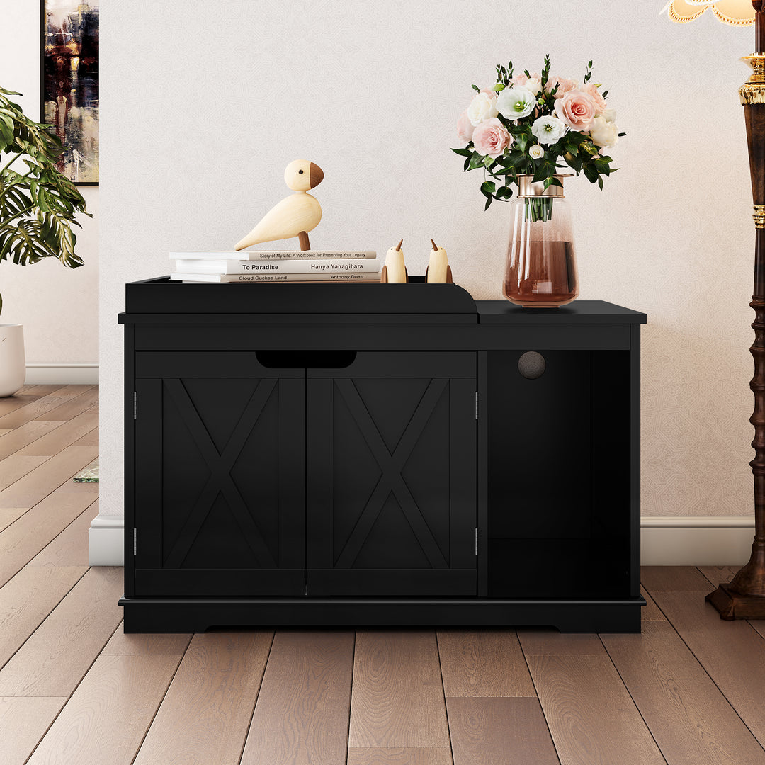HLR® Hidden Flip-Top Cat Litter Box Furniture Wooden Enclosure Spacious for Medium & Large Cats
