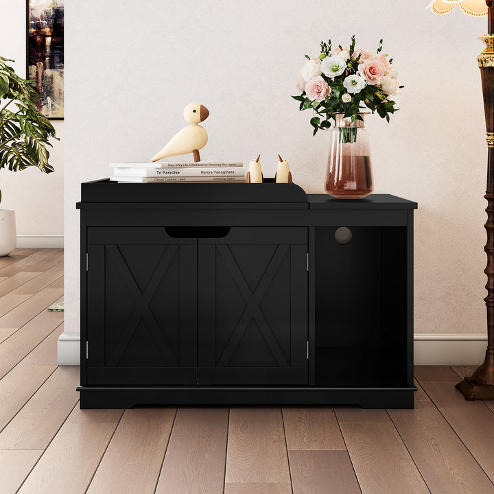 HLR® Hidden Flip-Top Cat Litter Box Furniture Wooden Enclosure Spacious for Medium & Large Cats