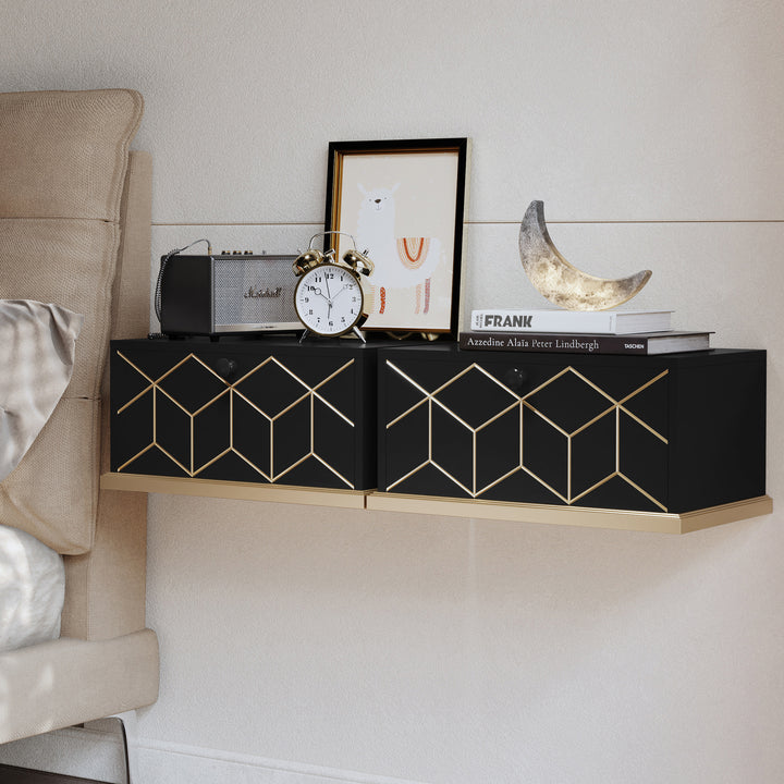 HLR® Large Floating Nightstand Wall Mounted with Removable Flip Door – Space-Saving Multi-Purpose Shelves, Green/Black/White