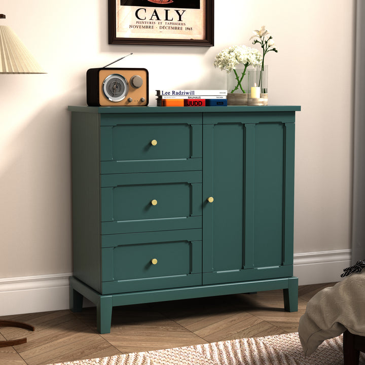 HLR® Wooden Accent Sideboard Cabinet – 3-Drawer Storage, Door & Shelves – Stylish Organization for Living Room & Entryway