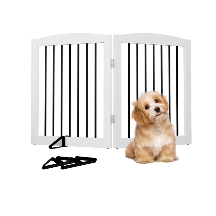 HLR® Freestanding Foldable Wooden Dog Gate Indoor Safety Fence for Stairs and Doorways Step Over with Support Feet for Puppies and Dogs