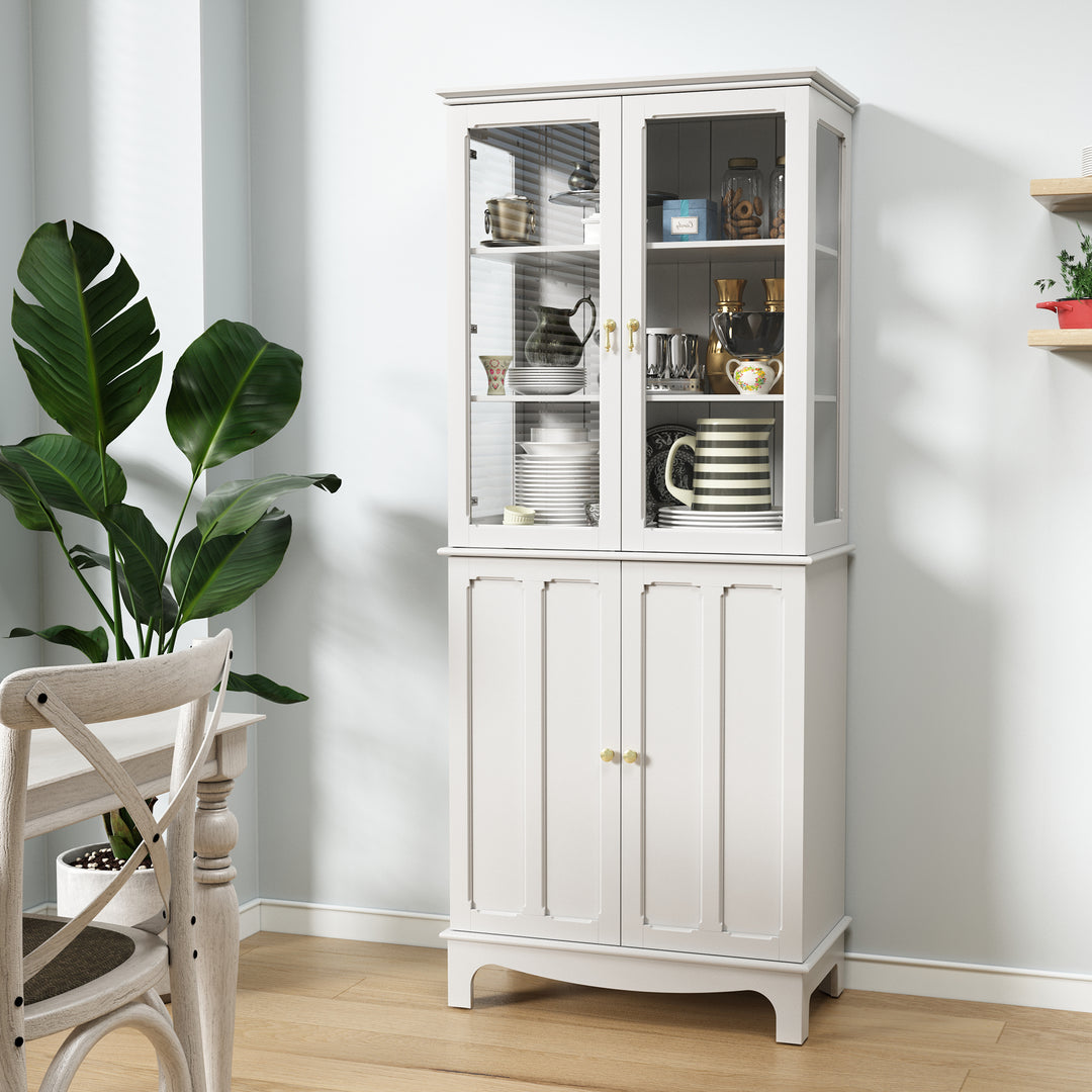 HLR® 72" Classical Freestanding Pantry Sideboard with Glass Doors – Adjustable Shelves Tall Storage Cabinet for Kitchen, Dining & Living Room