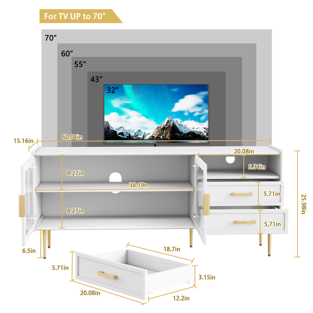 HLR® Modern Wood TV Stand – Glass Door & Drawers – Stylish Storage for Living Room
