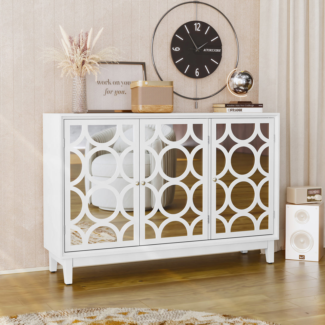 HLR® Modern Sideboard Buffet with 4 Mirror Doors – Glam Accent Storage Cabinet for Living, Dining & Entryway