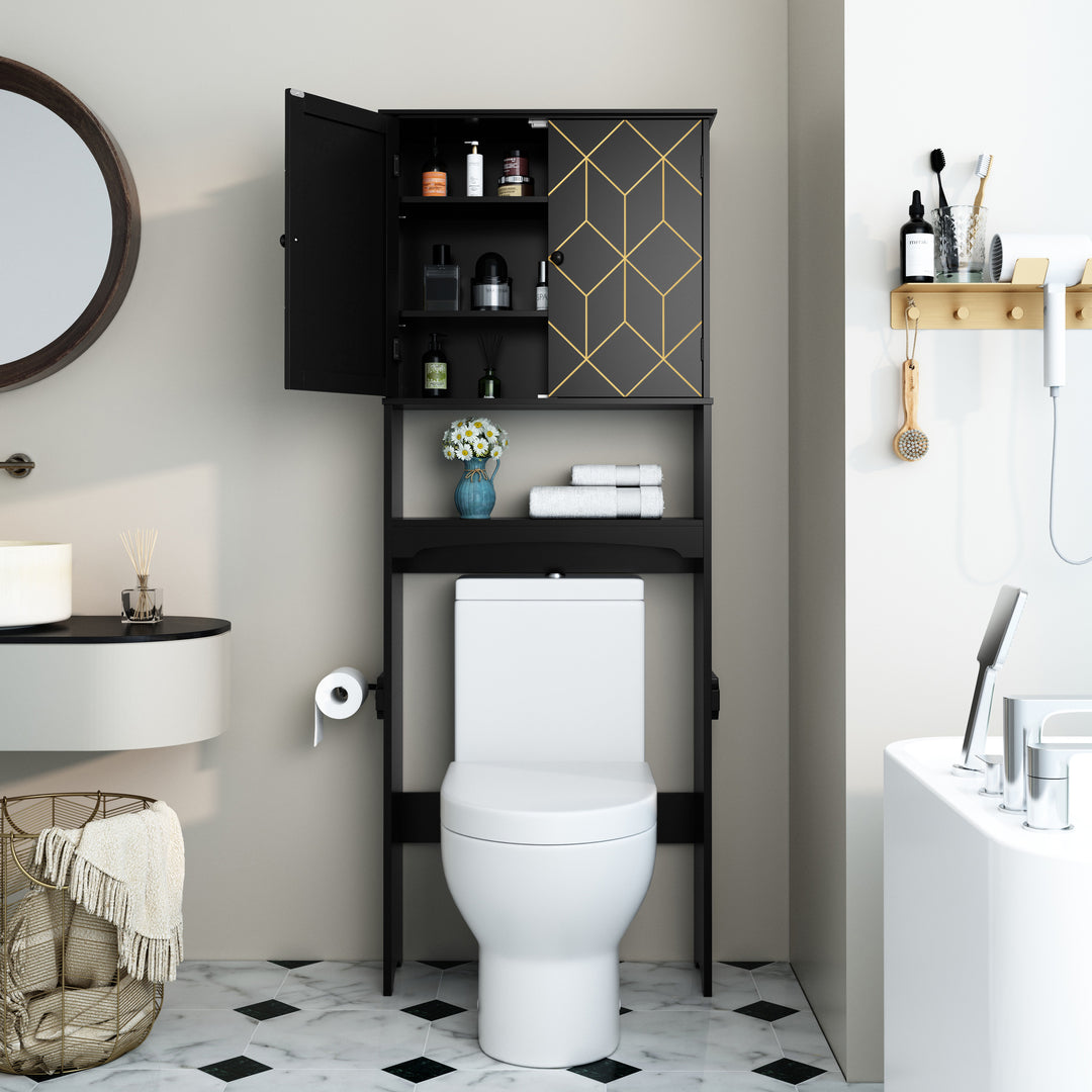 HLR® Space-Saving Over-The-Toilet Storage Cabinet with Doors & Adjustable Shelves – Fits Most Standard Toilets for Bathroom Organization