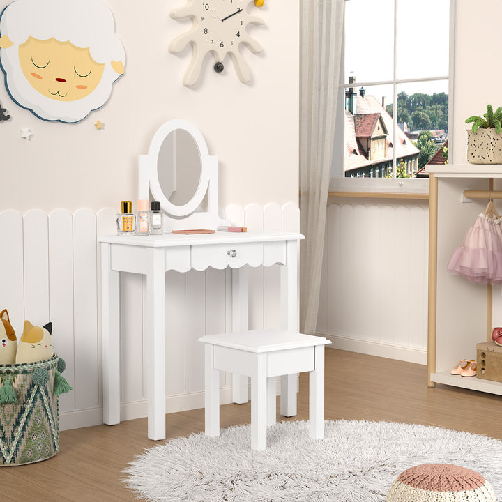 HLR® Princess 2-in-1 Wooden Kids Vanity Set with Detachable Mirror, Drawer & Stool – Pretend Play Makeup Desk for Girls Ages 3+