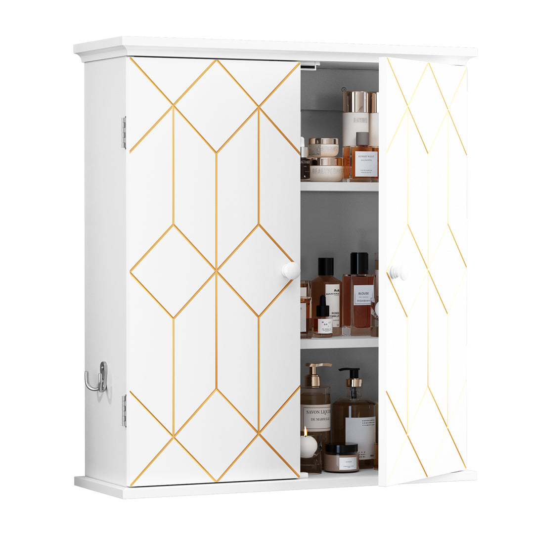 HLR® Gold Trim Wall-Mounted Bathroom Cabinet with Adjustable Shelves Space-Saving Storage for Bathroom
