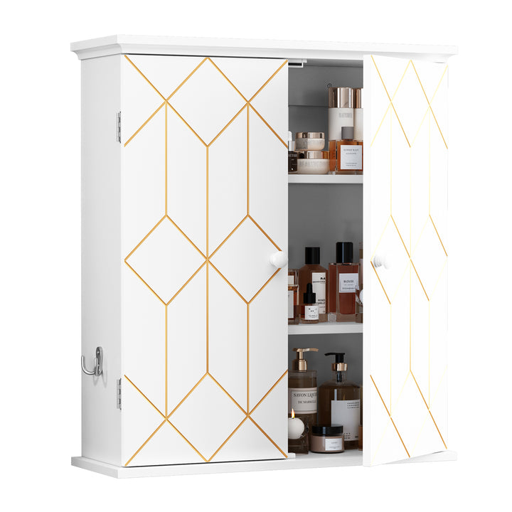 HLR® Gold Trim Wall-Mounted Bathroom Cabinet with Adjustable Shelves Space-Saving Storage for Bathroom