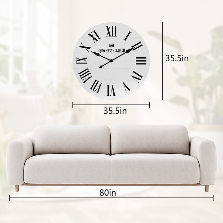HLR® 35.5" Oversized Farmhouse Shiplap Wall Clock – Roman Numerals, Quiet Non-Ticking Decor for Living Room, Bedroom & More