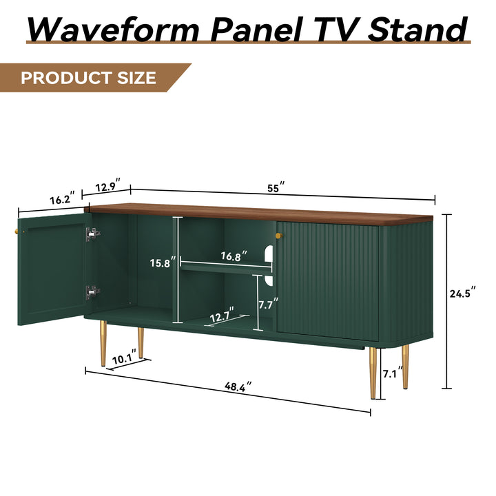HLR® Mid Century Modern Fluted TV Stand with Stylish Storage for Living Room & Bedroom