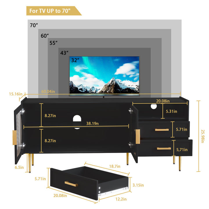 HLR® Modern Wood TV Stand – Glass Door & Drawers – Stylish Storage for Living Room