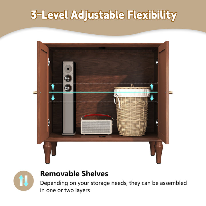 HLR® Mid-Century Modern 31.4''W Wooden Credenza Sideboard – 2-Door with Adjustable Shelves for Living & Dining Room