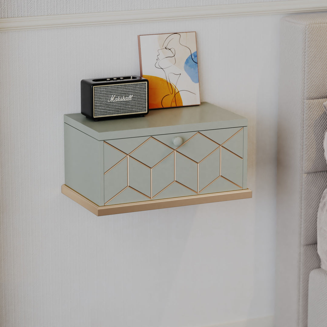 HLR® Large Floating Nightstand Wall Mounted with Removable Flip Door – Space-Saving Multi-Purpose Shelves, Green/Black/White