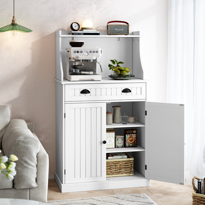 HLR® 54" White Microwave Stand with Drawers & Hutch – Adjustable Shelf Pantry Cabinet for Kitchen, Dining & Living Spaces