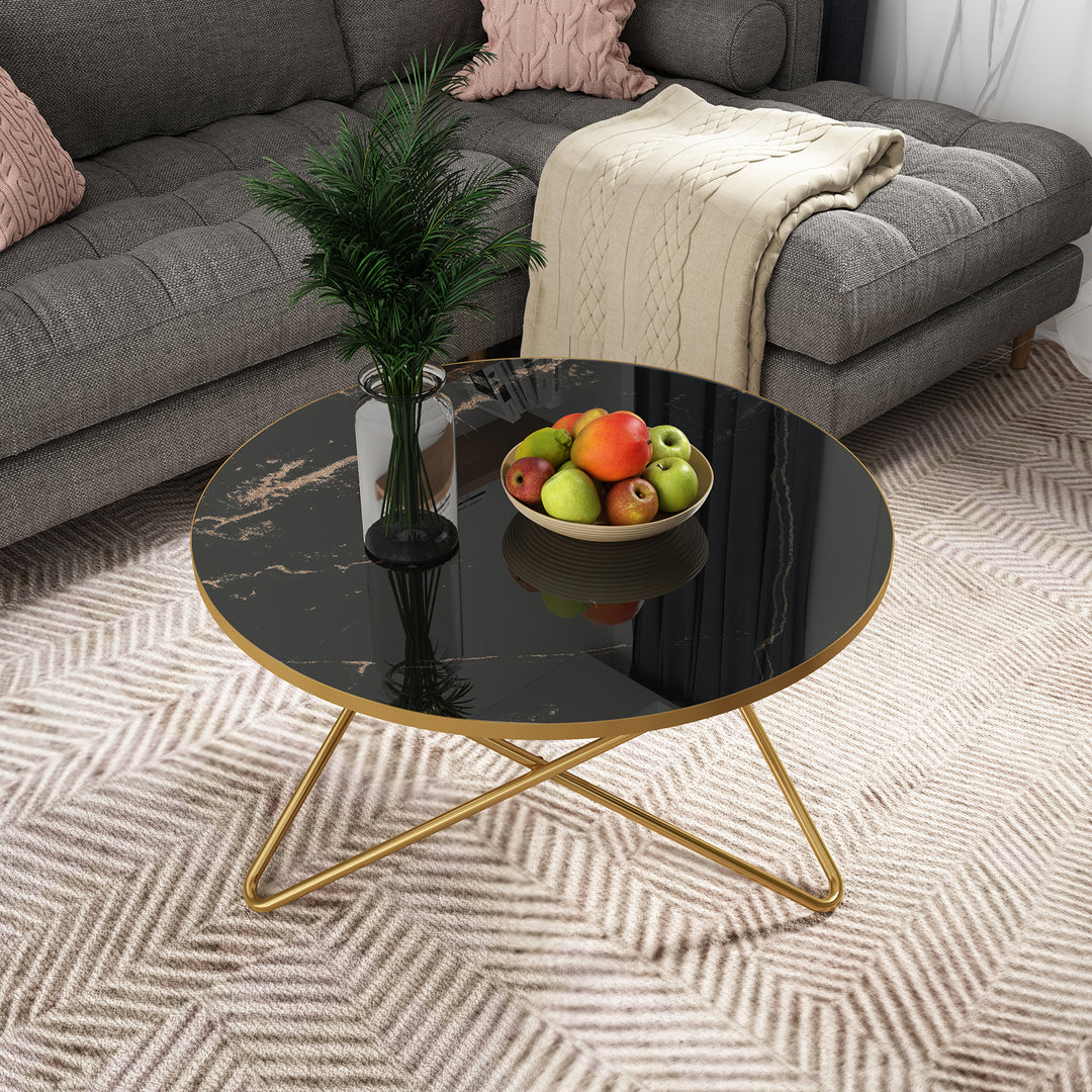 HLR® Modern Round Coffee Table – Sleek Green Faux Marble Top – Stylish Centerpiece for Living Room & Office