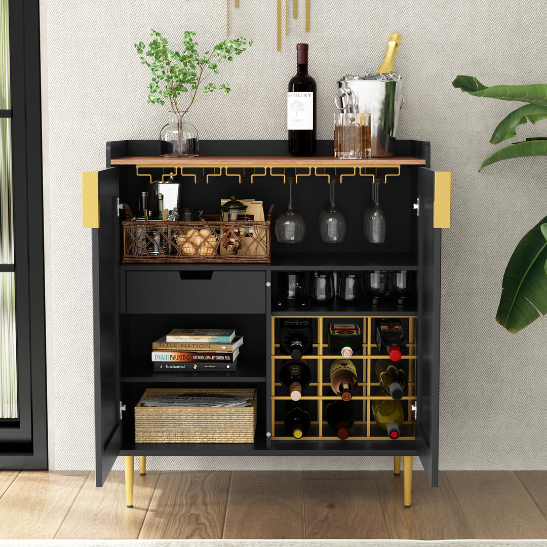 HLR® Coffee Bar Cabinet with Wine Racks – Fluted Texture Liquor Cabinet Modern Sideboard Buffet for Kitchen, Dining & Living Room