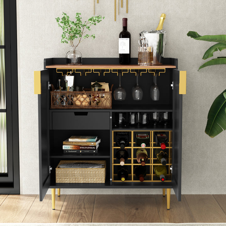 HLR® Coffee Bar Cabinet with Wine Racks – Fluted Texture Liquor Cabinet Modern Sideboard Buffet for Kitchen, Dining & Living Room