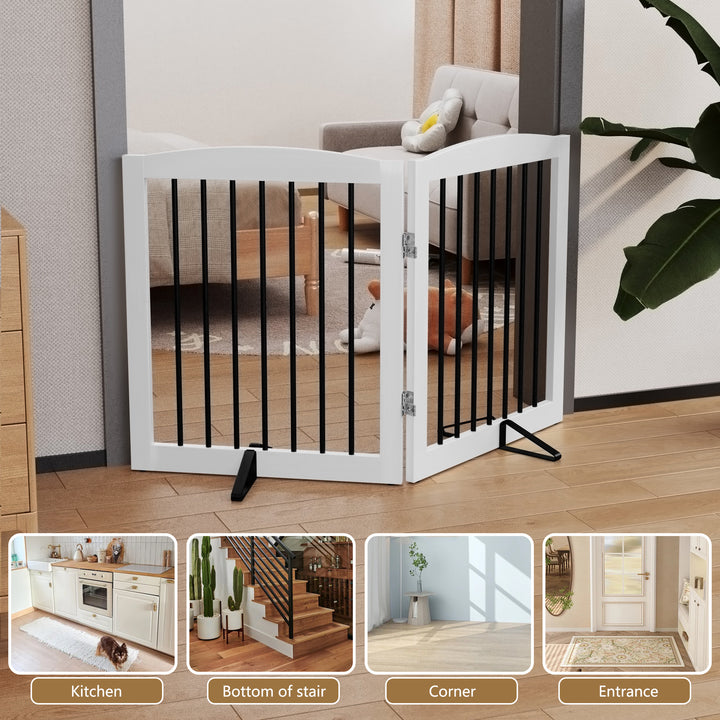 HLR® Freestanding Foldable Wooden Dog Gate Indoor Safety Fence for Stairs and Doorways Step Over with Support Feet for Puppies and Dogs