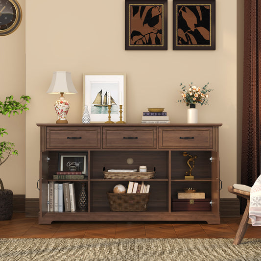 HLR® Modern Wood TV Stand Console with 3-Drawer & Adjustable Shelves – Stylish Storage for Living Room