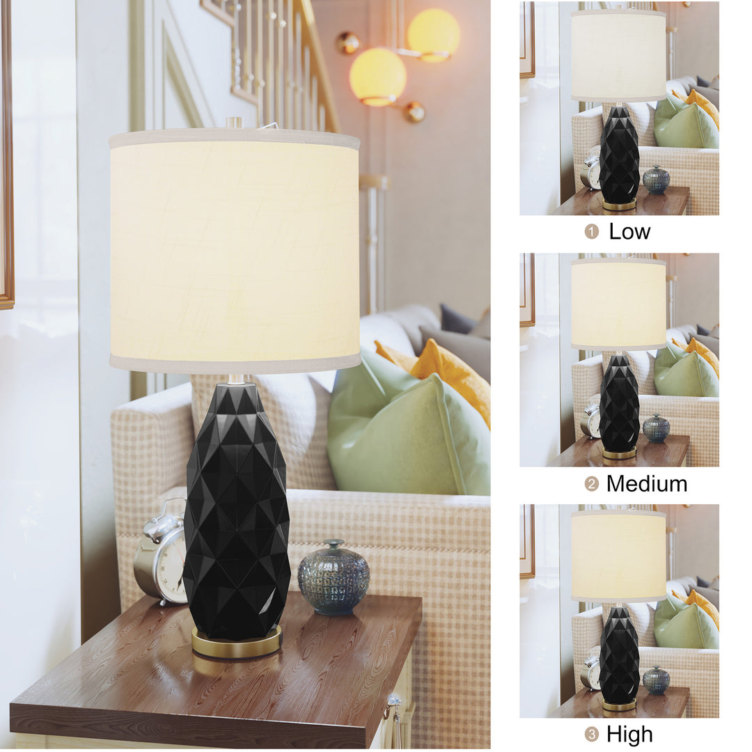 HLR® Set of 2 Modern 3-Way Dimmable Table Lamps with LED Bulbs Included and USB Charging Port for Bedside and Living Room Use