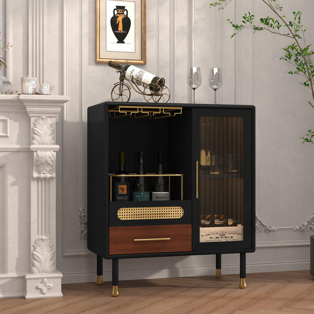 HLR® Modern Green Coffee Bar & Liquor Cabinet – Pull-Out Wine Storage, Wine Glass Rack & Drawers – Versatile Storage for Kitchen, Dining & Living Room