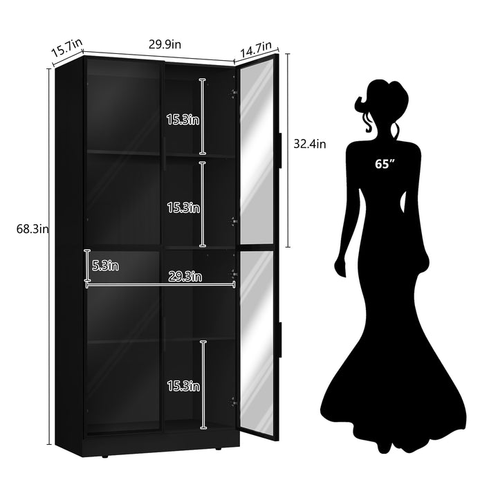 HLR® Modern Tall Glass-Door Curio Display Cabinet – 4-Tier Shelving for Collectibles – Stylish Showcase for Living Room & Home Office