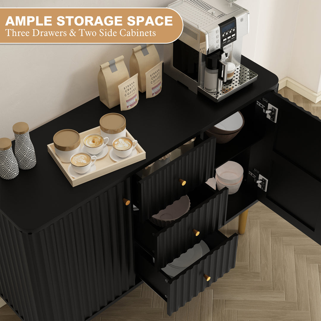HLR® Modern Fluted Accent Sideboard Buffet with Drawers & Storage Cabinet – Stylish Organizer for Entryway, Kitchen & Living Room