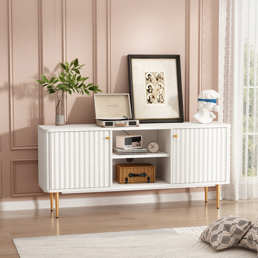 HLR® Mid Century Modern Fluted TV Stand with Stylish Storage for Living Room & Bedroom