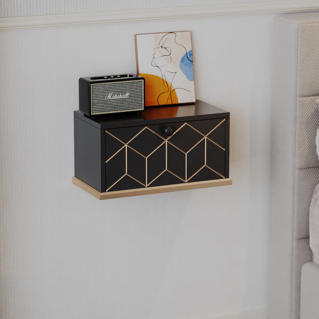 HLR® Small Floating Nightstand Wall Mounted – Removable Door, Easy to Install & Space-Saving for Small Bedrooms, Bathrooms