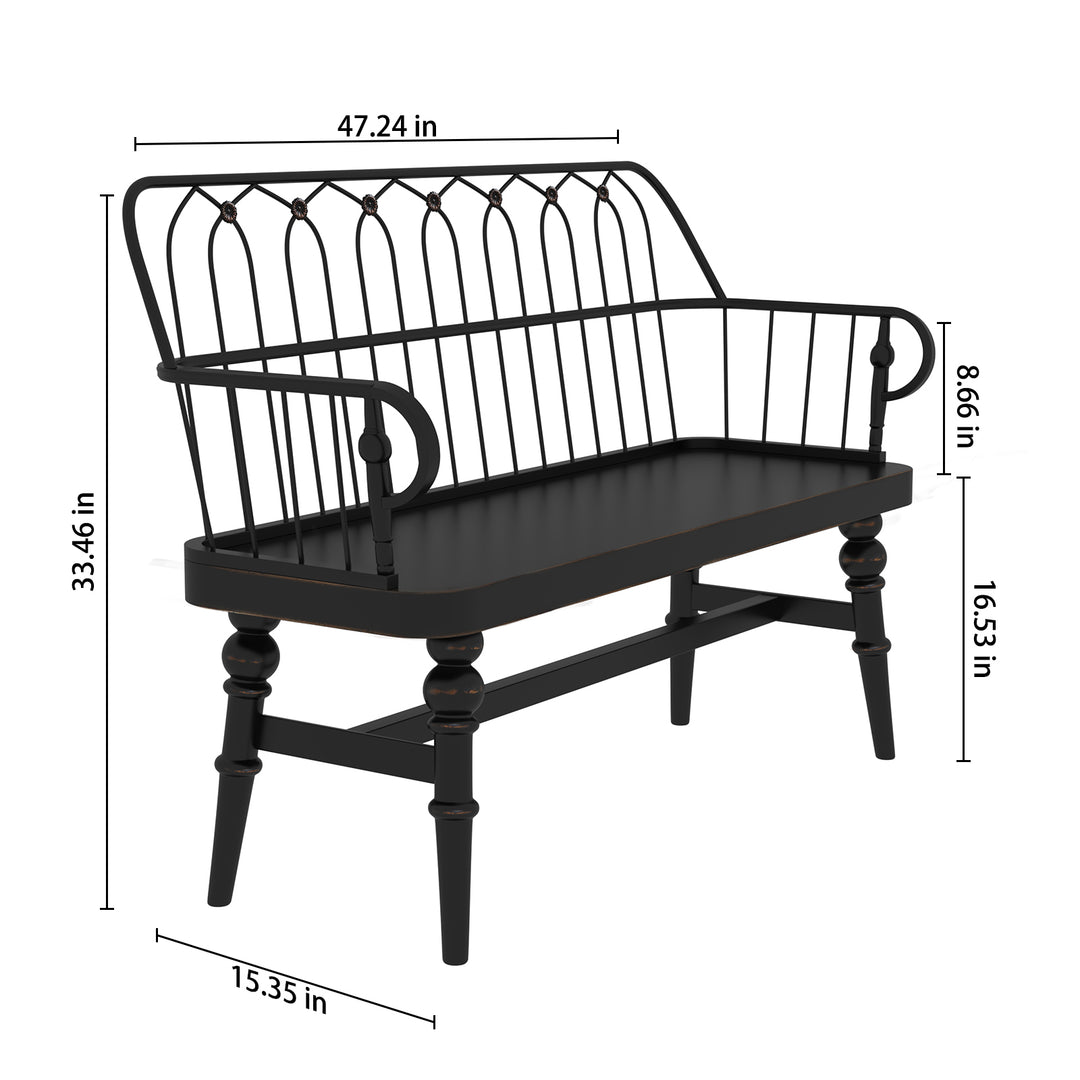 HLR® Mid-Century Modern Entryway Bench – Metal Frame with Solid Wood Legs | Industrial Hallway Seating with Retro Charm